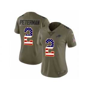 Women Nike Buffalo Bills #2 Nathan Peterman Limited Olive USA Flag 2017 Salute to Service NFL Jersey