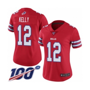 Women's Buffalo Bills #12 Jim Kelly Limited Red Rush Vapor Untouchable 100th Season Football Jersey