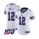 Women's Buffalo Bills #12 Jim Kelly White Vapor Untouchable Limited Player 100th Season Football Jersey