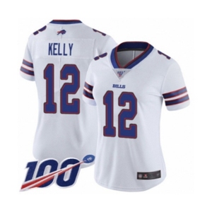 Women's Buffalo Bills #12 Jim Kelly White Vapor Untouchable Limited Player 100th Season Football Jersey