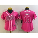 Women's Buffalo Bills #14 Stefon Diggs Pink With Patch Cool Base Stitched Baseball Jersey