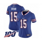 Women's Buffalo Bills #15 John Brown Royal Blue Team Color Vapor Untouchable Limited Player 100th Season Football Jersey