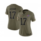 Women's Buffalo Bills #17 Josh Allen 2022 Olive Salute To Service Limited Stitched Jersey