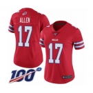 Women's Buffalo Bills #17 Josh Allen Limited Red Rush Vapor Untouchable 100th Season Football Jersey