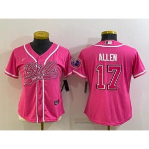 Women's Buffalo Bills #17 Josh Allen Pink With Patch Cool Base Stitched Baseball Jersey