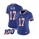 Women's Buffalo Bills #17 Josh Allen Royal Blue Team Color Vapor Untouchable Limited Player 100th Season Football Jersey