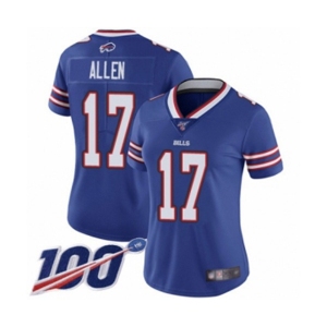 Women's Buffalo Bills #17 Josh Allen Royal Blue Team Color Vapor Untouchable Limited Player 100th Season Football Jersey