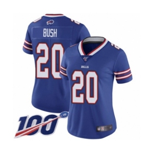 Women's Buffalo Bills #20 Rafael Bush Royal Blue Team Color Vapor Untouchable Limited Player 100th Season Football Jersey