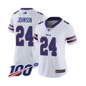 Women's Buffalo Bills #24 Taron Johnson White Vapor Untouchable Limited Player 100th Season Football Jersey