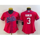 Women's Buffalo Bills #3 Damar Hamlin Red With Patch Cool Base Stitched Baseball Jersey