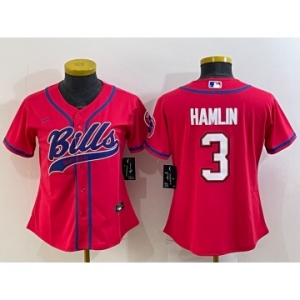 Women's Buffalo Bills #3 Damar Hamlin Red With Patch Cool Base Stitched Baseball Jersey