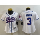 Women's Buffalo Bills #3 Damar Hamlin White With Patch Cool Base Stitched Baseball Jersey