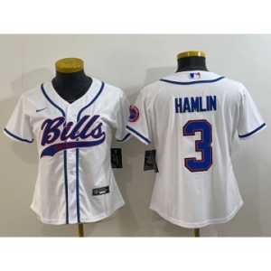 Women's Buffalo Bills #3 Damar Hamlin White With Patch Cool Base Stitched Baseball Jersey