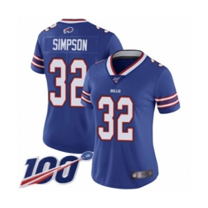 Women's Buffalo Bills #32 O. J. Simpson Royal Blue Team Color Vapor Untouchable Limited Player 100th Season Football Jersey