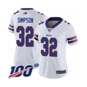 Women's Buffalo Bills #32 O. J. Simpson White Vapor Untouchable Limited Player 100th Season Football Jersey