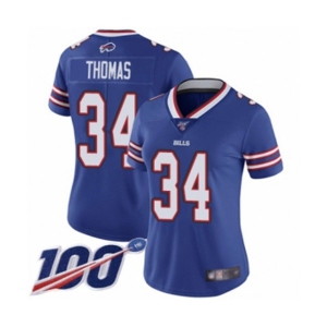 Women's Buffalo Bills #34 Thurman Thomas Royal Blue Team Color Vapor Untouchable Limited Player 100th Season Football Jersey