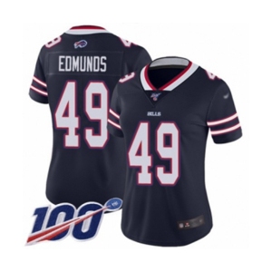 Women's Buffalo Bills #49 Tremaine Edmunds Limited Navy Blue Inverted Legend 100th Season Football Jersey