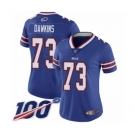 Women's Buffalo Bills #73 Dion Dawkins Royal Blue Team Color Vapor Untouchable Limited Player 100th Season Football Jersey