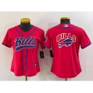 Women's Buffalo Bills Red Team Big Logo With Patch Cool Base Stitched Baseball Jersey