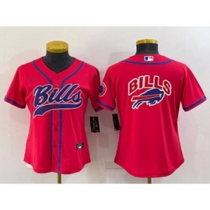 Women's Buffalo Bills Red Team Big Logo With Patch Cool Base Stitched Baseball Jersey