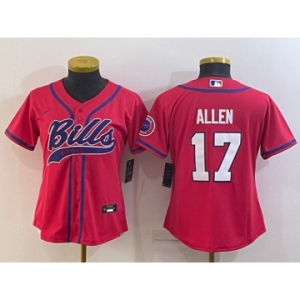 Youth Buffalo Bills #17 Josh Allen Red With Patch Cool Base Stitched Baseball Jersey