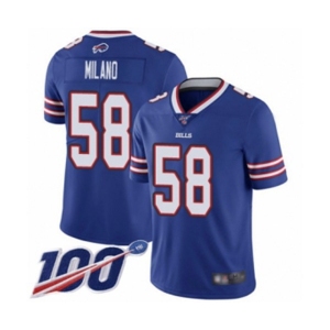 Youth Buffalo Bills #58 Matt Milano Royal Blue Team Color Vapor Untouchable Limited Player 100th Season Football Jersey