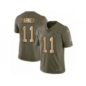 Men Nike Miami Dolphins #11 DeVante Parker Limited Oliv Gold 2017 Salute to Service NFL Jersey