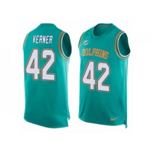 Men Nike Miami Dolphins #42 Alterraun Verner Limited Aqua Green Player Name & Number Tank Top NFL Jersey