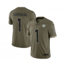 Men's Miami Dolphins #1 Tua Tagovailoa 2022 Olive Salute To Service Limited Stitched Jersey