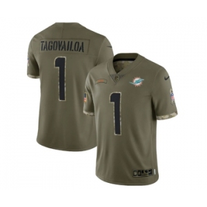 Men's Miami Dolphins #1 Tua Tagovailoa 2022 Olive Salute To Service Limited Stitched Jersey