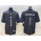 Men's Miami Dolphins #1 Tua Tagovailoa Black Reflective Limited Stitched Football Jerse