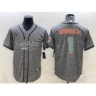 Men's Miami Dolphins #1 Tua Tagovailoa Grey Gridiron With Patch Cool Base Stitched Baseball Jersey