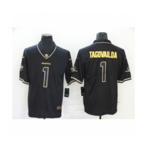 Men's Miami Dolphins #1 Tua Tagovailoa Limited Black Golden Edition Football Jersey