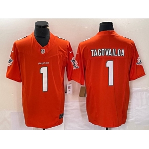 Men's Miami Dolphins #1 Tua Tagovailoa Orange 2023 FUSE Vapor Stitched Jersey