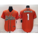 Men's Miami Dolphins #1 Tua Tagovailoa Orange Stitched Cool Base Nike Baseball Jersey