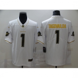 Men's Miami Dolphins #1 Tua Tagovailoa White Olive Gold Nike Limited Jersey