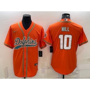 Men's Miami Dolphins #10 Tyreek Hill Orange With Patch Cool Base Stitched Baseball Jersey