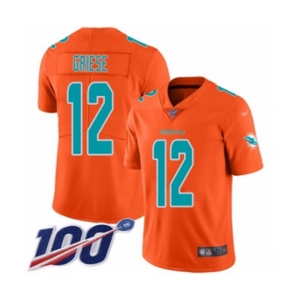 Men's Miami Dolphins #12 Bob Griese Limited Orange Inverted Legend 100th Season Football Jersey