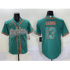 Men's Miami Dolphins #13 Dan Marino Aqua Cool Base Stitched Baseball Jersey