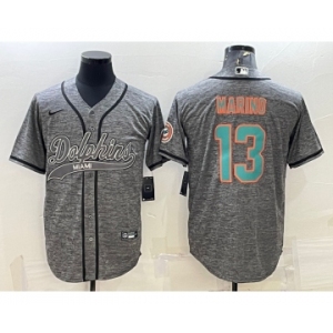 Men's Miami Dolphins #13 Dan Marino Grey Gridiron With Patch Cool Base Stitched Baseball Jersey