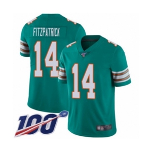 Men's Miami Dolphins #14 Ryan Fitzpatrick Aqua Green Alternate Vapor Untouchable Limited Player 100th Season Football Jersey