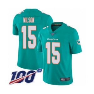 Men's Miami Dolphins #15 Albert Wilson Aqua Green Team Color Vapor Untouchable Limited Player 100th Season Football Jersey