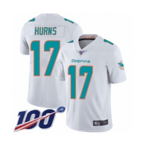 Men's Miami Dolphins #17 Allen Hurns White Vapor Untouchable Limited Player 100th Season Football Jersey