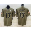 Men's Miami Dolphins #17 Jaylen Waddle 2022 Olive Salute To Service Limited Stitched Baseball Jersey