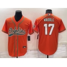 Men's Miami Dolphins #17 Jaylen Waddle Orange Stitched Cool Base Nike Baseball Jersey