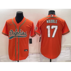 Men's Miami Dolphins #17 Jaylen Waddle Orange Stitched Cool Base Nike Baseball Jersey