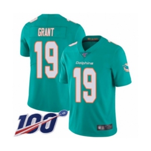 Men's Miami Dolphins #19 Jakeem Grant Aqua Green Team Color Vapor Untouchable Limited Player 100th Season Football Jersey