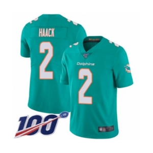 Men's Miami Dolphins #2 Matt Haack Aqua Green Team Color Vapor Untouchable Limited Player 100th Season Football Jersey