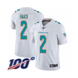 Men's Miami Dolphins #2 Matt Haack White Vapor Untouchable Limited Player 100th Season Football Jersey