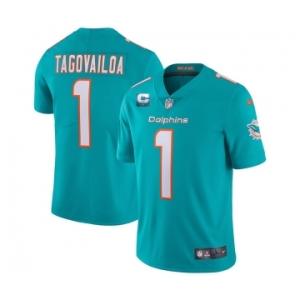 Men's Miami Dolphins 2022 #1 Tua Tagovailoa Aqua With 1-star C Patch Vapor Limited Stitched NFL Jersey